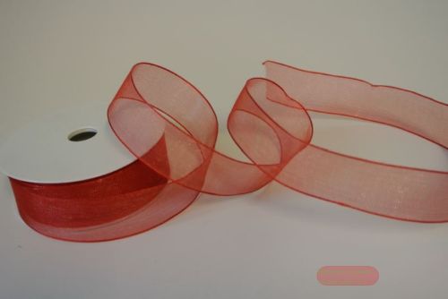 Bild von Band 20m/ 25mm, Voile mit Drahtkante, rot