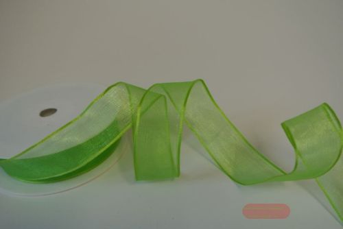 Bild von Band 20m/ 25mm, Voile mit Drahtkante, h'grün