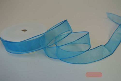 Bild von Band 20m/ 25mm, Voile mit Drahtkante, mittelblau