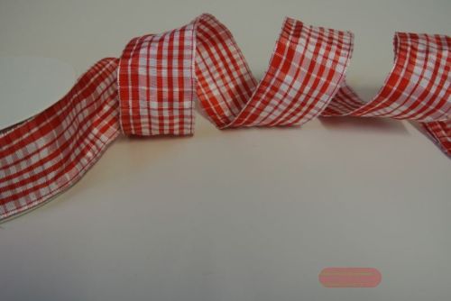 Bild von Band 20m/ 40mm, Karo Vichy assymetrisch, rot/weiss