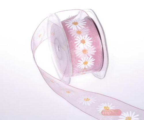 Bild von Band 20m/ 40mm, Blume Margrite, rosa