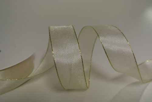 Bild von Band 20m/ 25mm, Sheer - gold Ende, ecru