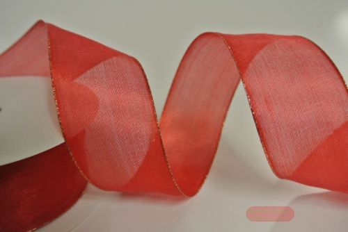 Bild von Band 20m/ 40mm, Sheer - gold Ende, rot
