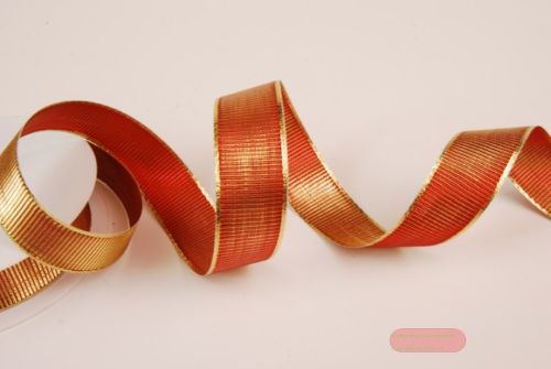 Bild von Band 20m/ 25mm, Rips in Glanz, rot/gold