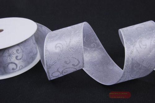 Bild von Band 20m/ 40mm, Ranken, weiss/silber