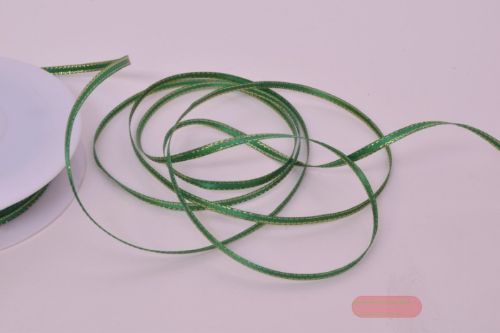 Bild von Band 50m/ 3mm, Satin m. Goldkante, d'grün