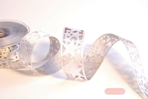 Bild von Band, 20m/ 32mm Sterne auf Organza, silber