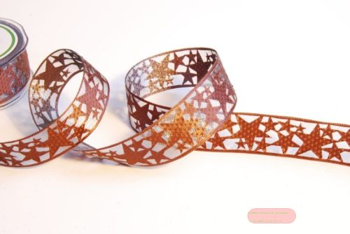 Bild von Band, 20m/ 32mm Sterne auf Organza, d'braun
