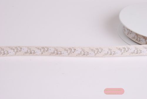 Bild von Band 20m/ 15mm, Blumen auf Leinen, natur