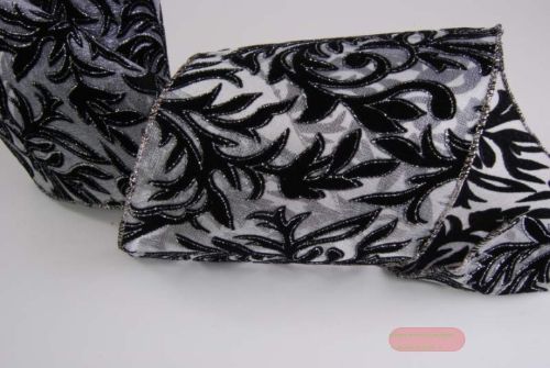 Bild von Band   5m/ 120mm, Flock leaf, schwarz/silber