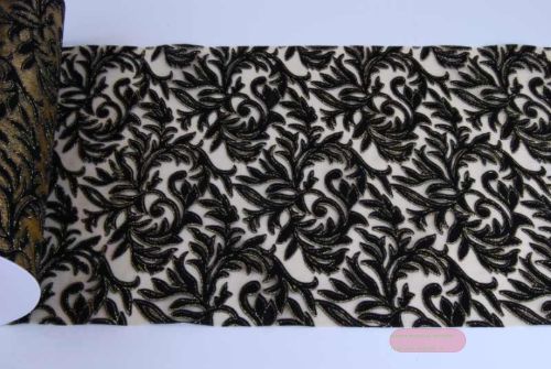 Bild von Band  5m/ 280mm, Flock leaf table, schwarz/gold