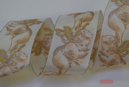 Bild von Band 20m/ 40mm, Engel, ecru/rosa