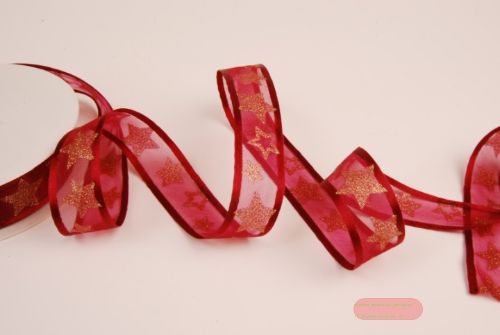 Bild von Band 25m/ 25mm, Tüll m. Sternen, bordeaux