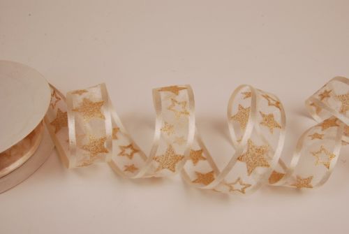 Bild von Band 25m/ 25mm, Tüll m. Sternen, ecru
