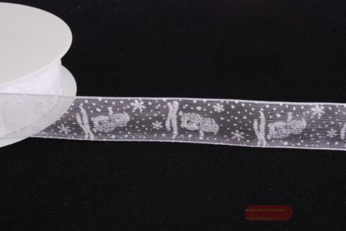 Bild von Band 25m/ 25mm, Schneemann Flock Organza, weiss