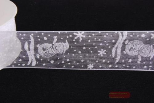 Bild von Band 25m/ 40mm, Schneemann Flock Organza, weiss