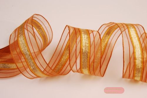 Bild von Band 20m/ 40mm, Organza /Streifen, hellbraun