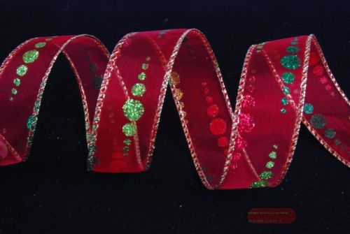 Bild von Band 10m/ 25mm, Glitzerkugel farbig, rot/grün