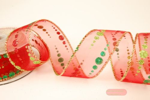 Bild von Band 10m/ 40mm, Glitzerkugel farbig, rot/grün