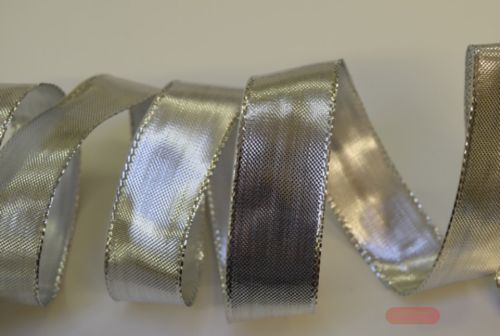 Bild von Band 25m/ 25mm, Brillant stripes - Drahtkante, silber