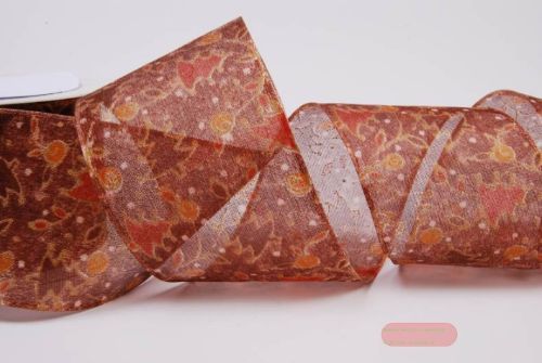 Bild von Band, 20m/ 70mm Weihnacht - Organza, naturtöne-braun