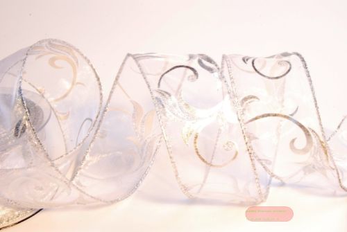 Bild von Band, 10m/ 50mm Leafs auf Organza, gold