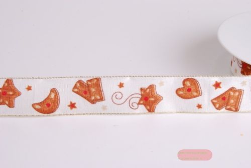 Bild von Band 20m/ 25mm, Lebkuchen, weiss