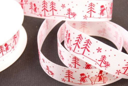 Bild von Band 20m/ 22mm, Rips-Schneemann, weiss/rot