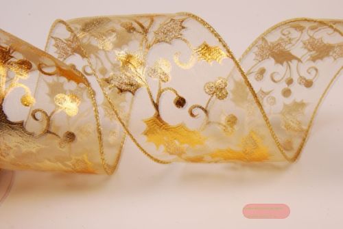 Bild von Band 10m/ 60mm, Stechpalme, gold