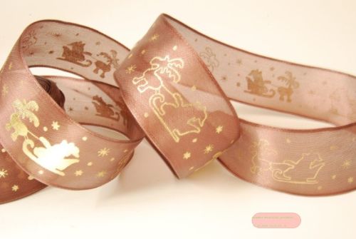 Bild von Band 25m/ 40mm, Schlitten m. Niko, braun/gold