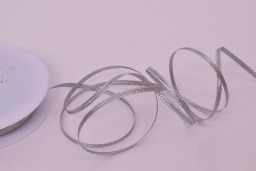 Bild von Band 50m/ 3mm, Satin m. Silberkante, grau