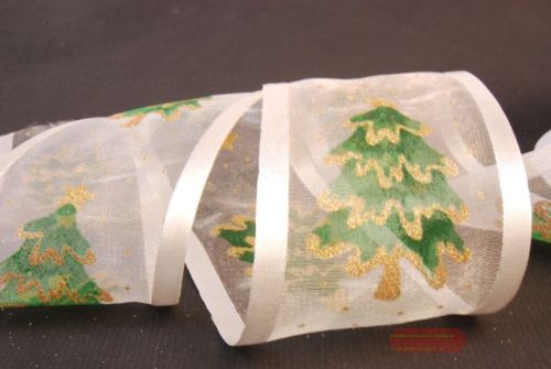 Bild von Band 20m/ 70mm, Weihnachtsbaum, weiss/grün