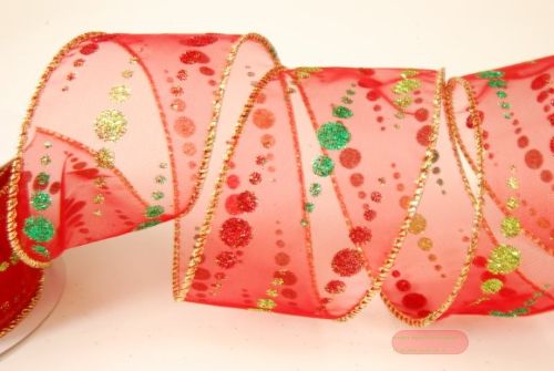 Bild von Band 10y/ 50mm, Glitzerkugel farbig, rot/grün