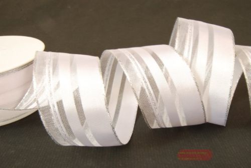 Bild von Band 20m/ 40mm, Asym/Silberkante, weiss