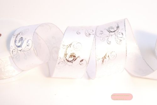 Bild von Band 20m/ 40mm, Ranken 3D, weiss/silber