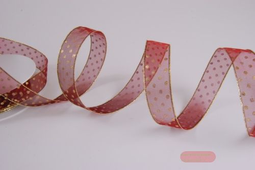 Bild von Band 25m/ 25mm, Tupfen auf Tüll, rot