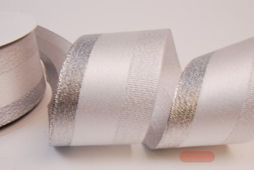 Bild von Band 25m/ 60mm, Satin mit Lurex, silber