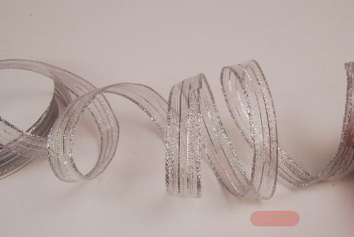 Bild von Band 20m/ 15mm, Streifen im Tüll, silber