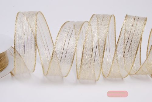 Bild von Band 20m/ 25mm, Streifen im Tüll, gold