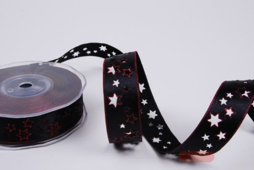 Bild von Band 20m/ 24mm, Stern gestanzt, rot/schwarz