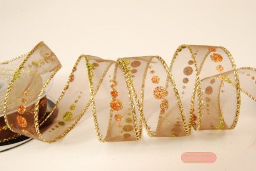 Bild von Band 10m/ 25mm, Glitzerkugel farbig, braun/kupfer