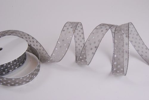 Bild von Band 25m/ 25mm, Tupfen auf Tüll, grau