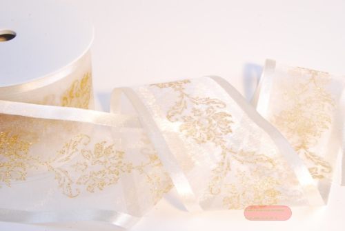 Bild von Band 25m/ 70mm, Organza mit Ornament, ecru
