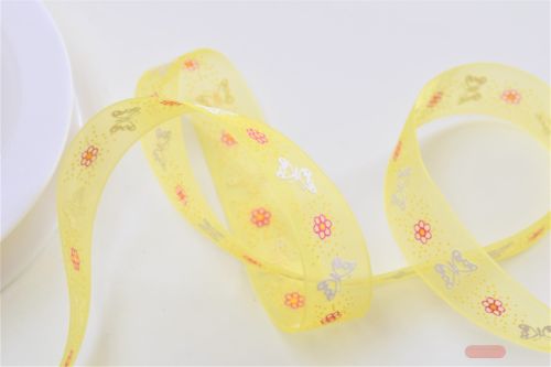 Bild von Band 25m/ 15mm, Organza m.Schmetterling, gelb