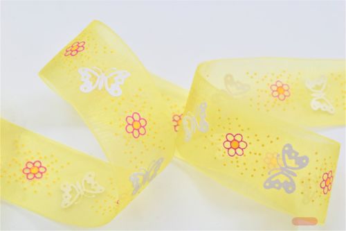Bild von Band 25m/ 25mm, Organza m.Schmetterling, gelb