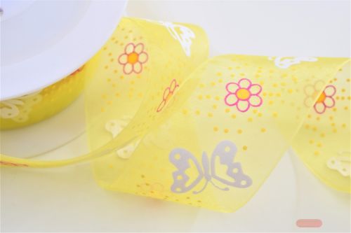 Bild von Band 25m/ 40mm, Organza m.Schmetterling, gelb