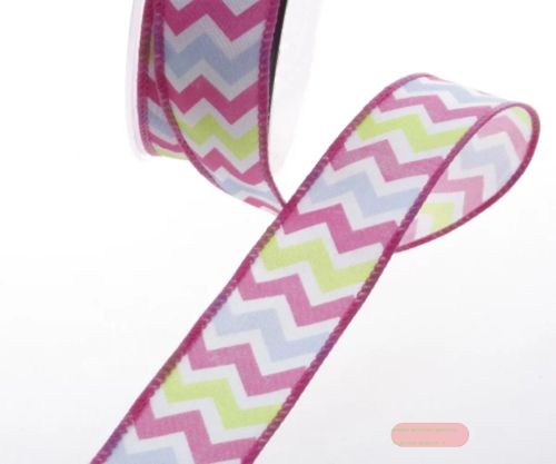 Bild von Band 10m/ 25mm, ZickZack, pink/grün/weiss