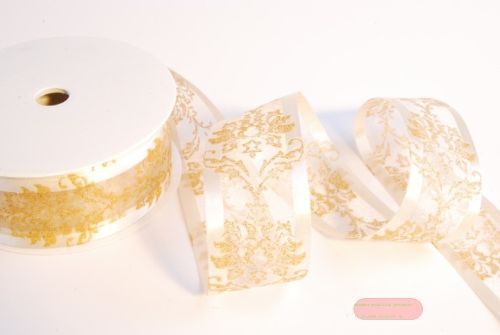 Bild von Band 25m/ 40mm, Organza mit Ornament, ecru