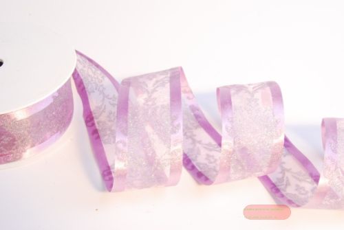Bild von Band 25m/ 40mm, Organza mit Ornament, lila