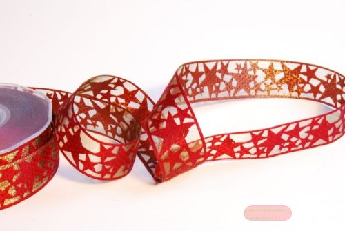 Bild von Band, 20m/ 32mm Sterne auf Organza, rubin